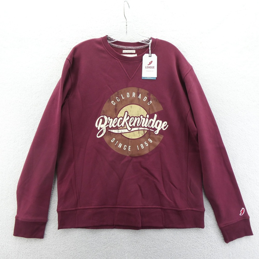 League Sweatshirt Men Large Breckenridge Colorado Maroon Graphic Recycled Cotton
